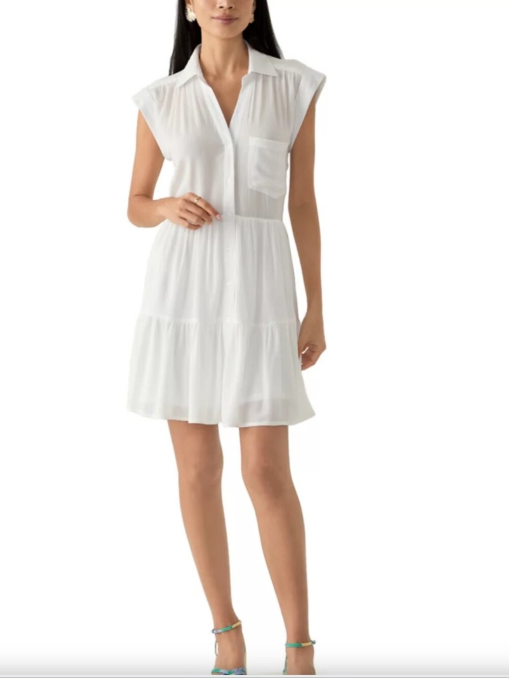 Oak & Trellis Women's Cap Sleeve Mini White Lightweight Shirtdress, Size Small